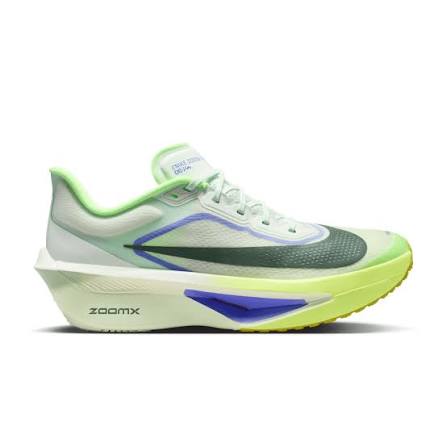 White Nike Zoom Fly 6 – Men's running shoe with green and blue accents on a white background