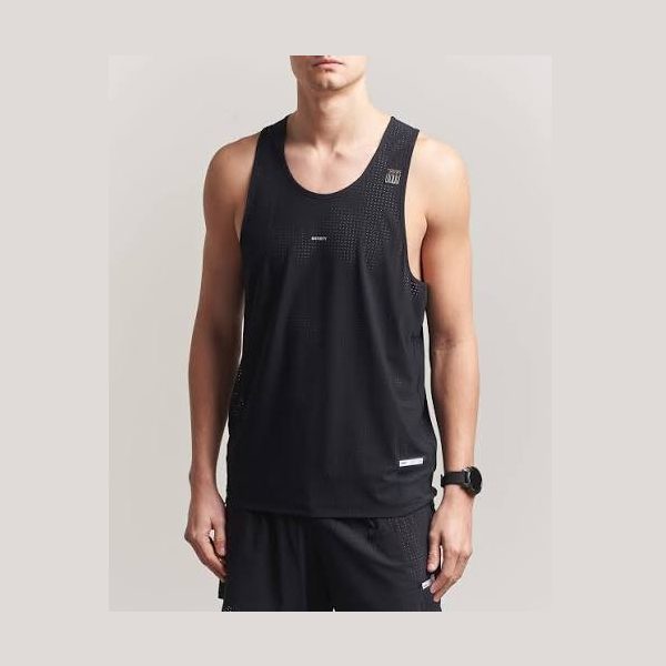 A man wearing a black Space-O Singlet--Men&