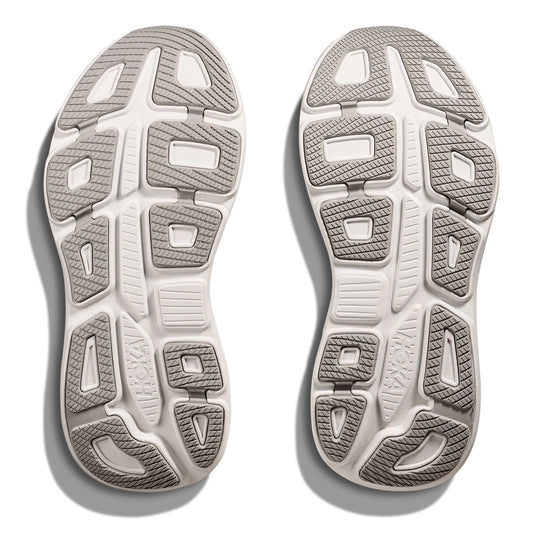 Close-up of the sole pattern of a pair of shoes on a white background