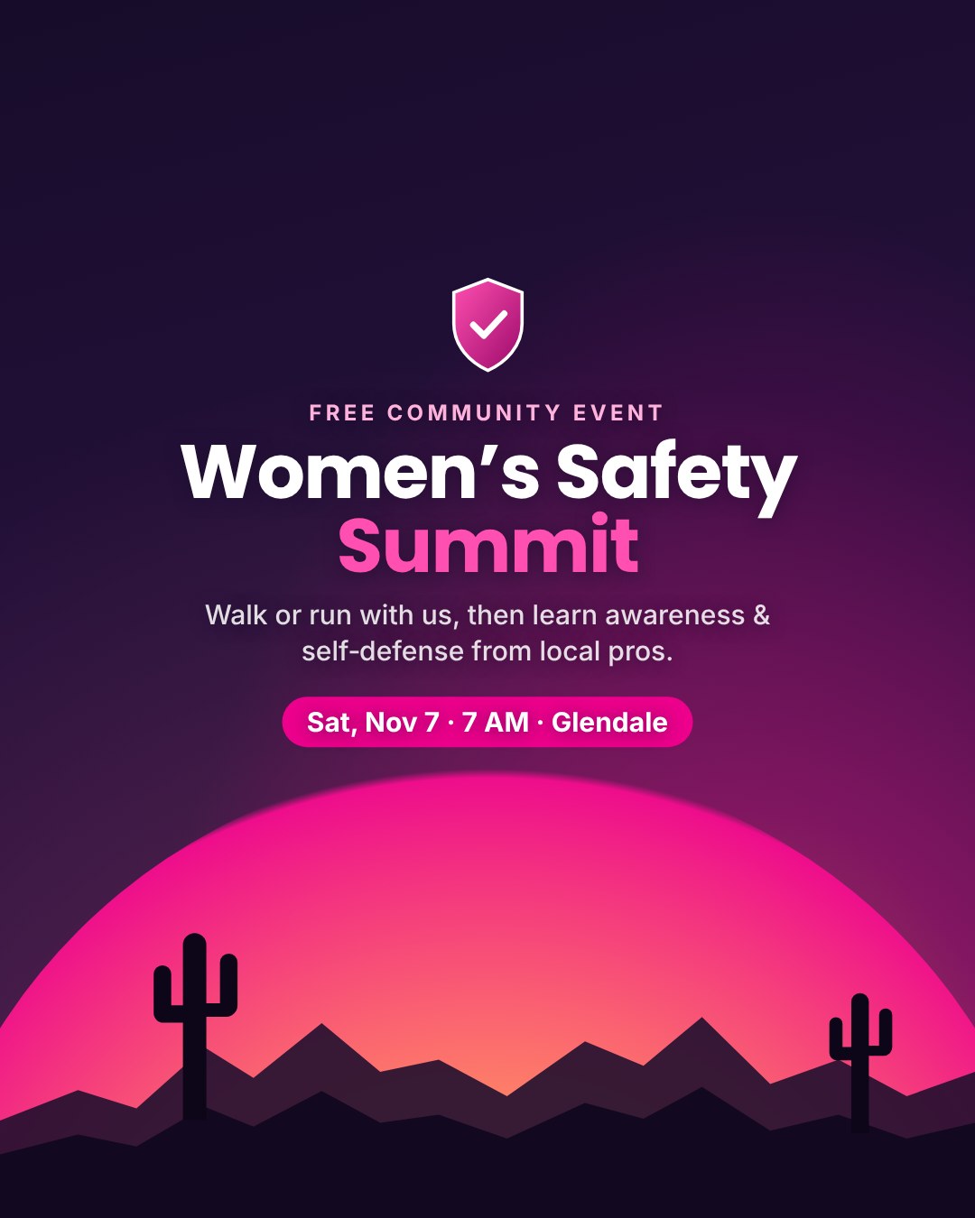 Desert sunrise over the mountains for the Women’s Safety Summit in Glendale, Arizona