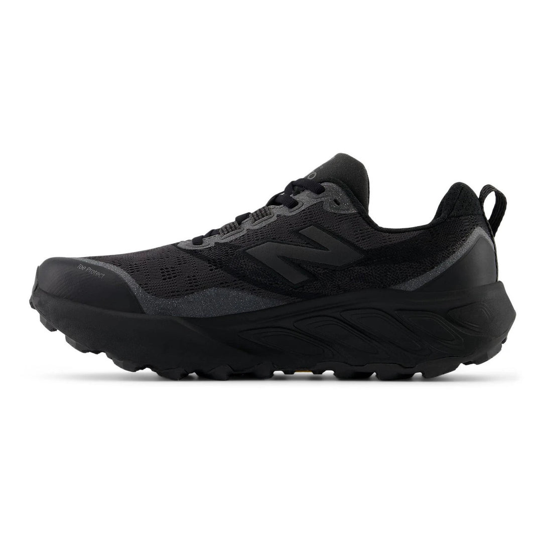 Black New Balance Fresh Foam X Hierro V9 shoe on a white background