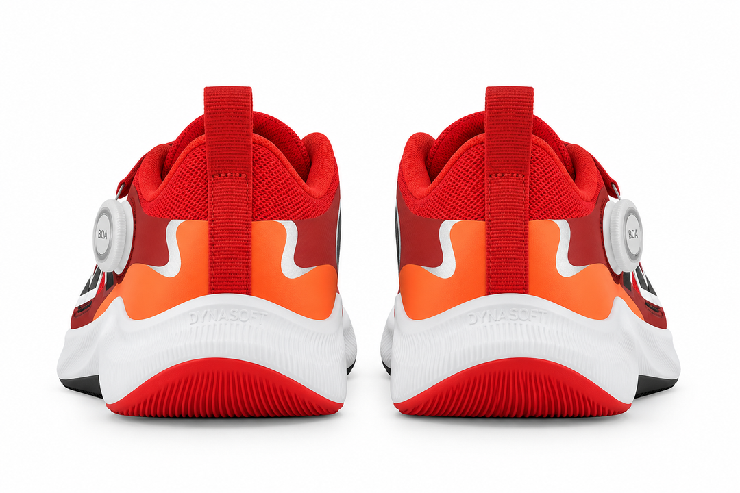A pair of red, orange, and white New Balance Reveal V4 BOA – Kids&