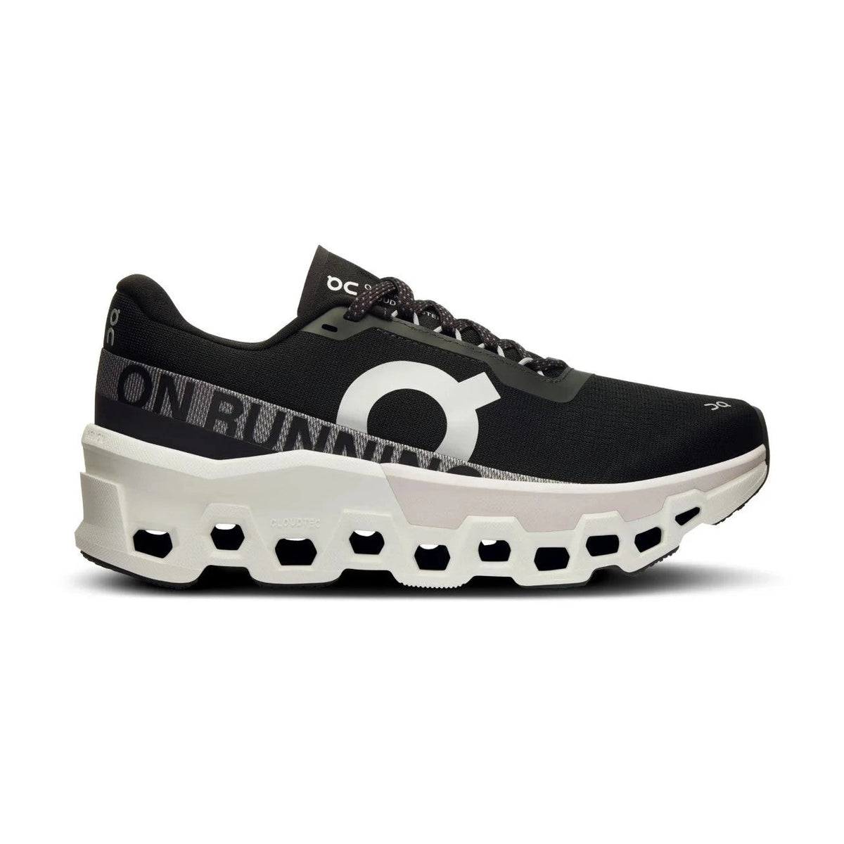 Black On Running Cloudmonster 2 – Women's running shoe with white sole on a white background