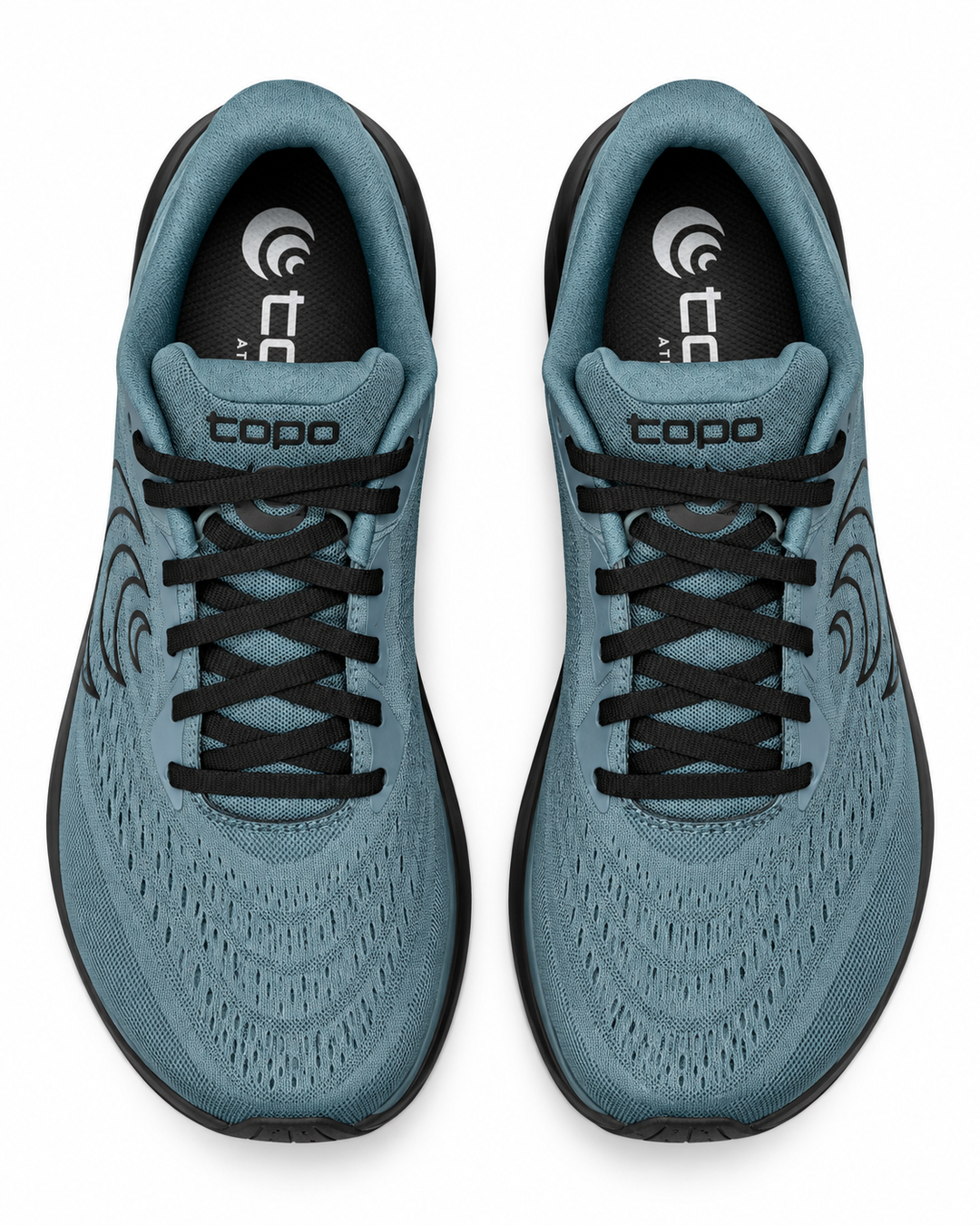 A pair of teal blue and black Topo Athletic Phantom 4 – Men&